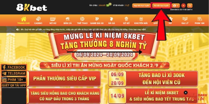 Vào nhà cái để bắt đầu rút tiền 8KBET